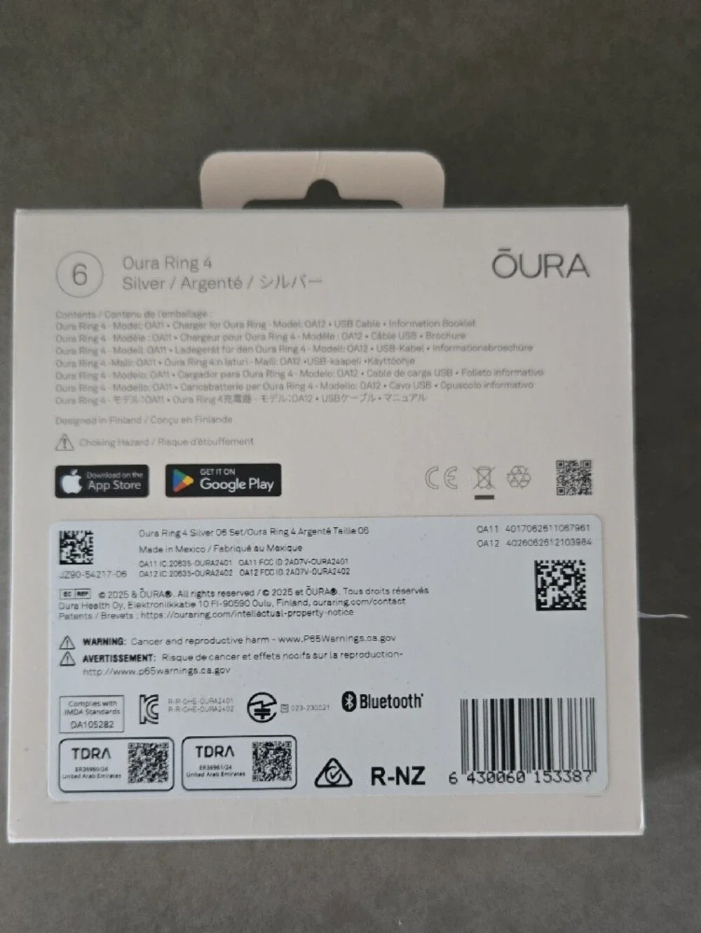 Oura Ring 4 Silver - Boxed Smart Ring (Size 6)